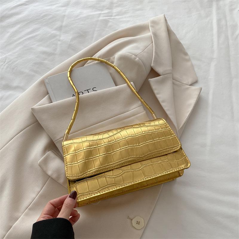 Simple stone pattern shoulder bag, fashionable solid color bright pattern bag, women's commuting convenience, portable small square bag