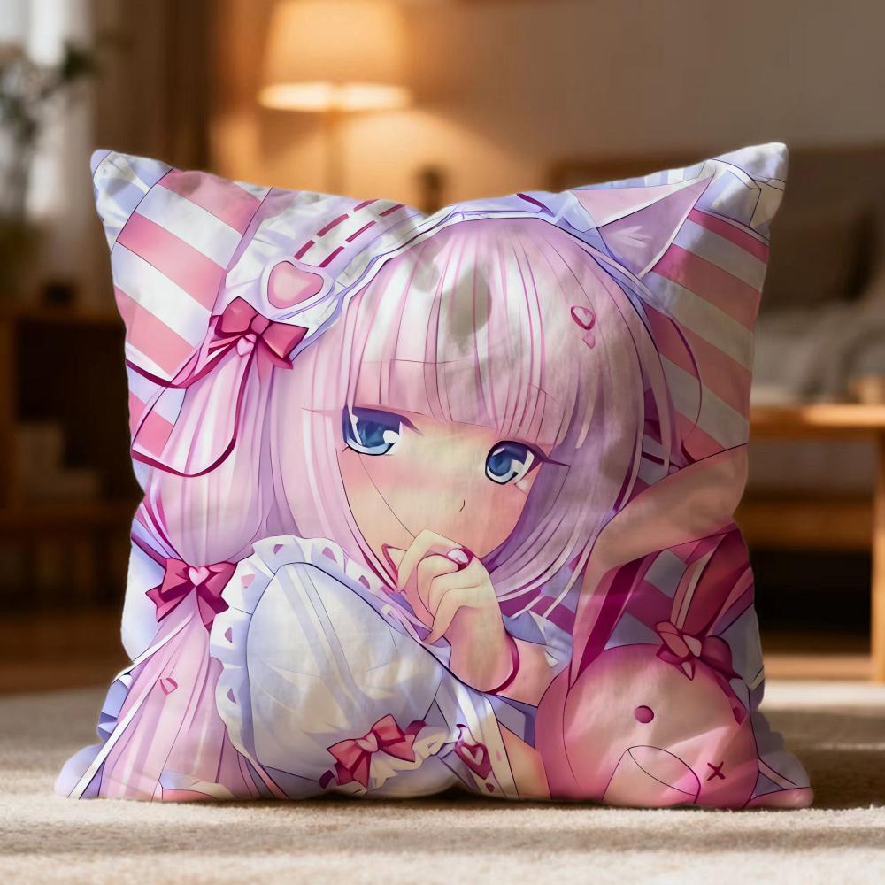 Popular N-NNekopara Cushion Cover Soft Washable Pillow Case Multi-Scene for Couch Bed Travel Office Use