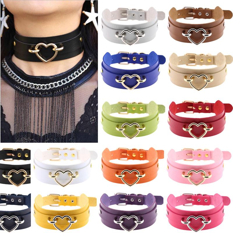 Collana Girocollo A Cuore In Pelle PU – Choker Punk Rock Regolabile – Bianco Con Cuore Dorato – Lunghezza 40 Cm