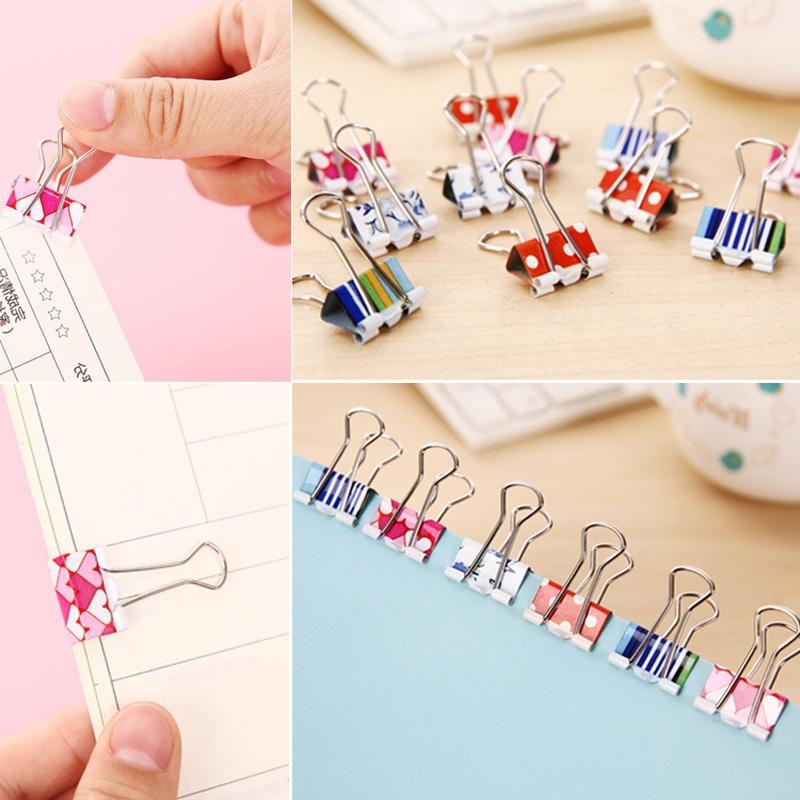 24PCS/Box Small Size 19mm Printed Metal Binder Clips Paper Clip Clamp Office School Binding Supplies