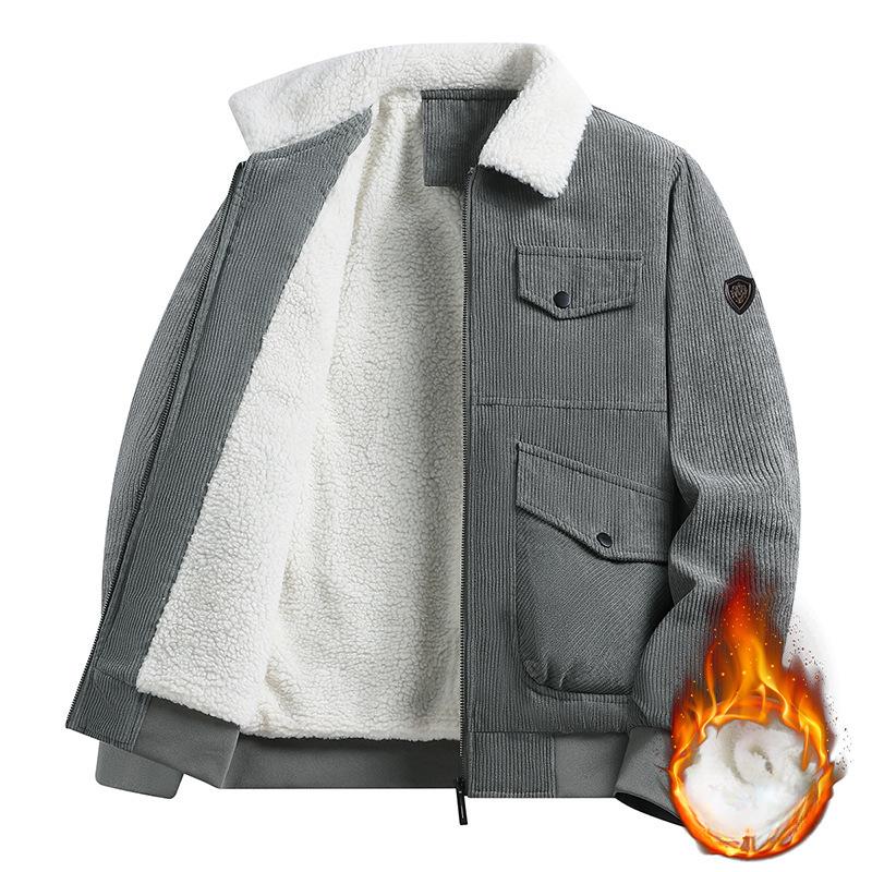 Pánská podzimní a zimní bunda se stojáčkem, oblečení, ležérní podzimní oblečení, trendy, pohledný mladý, manšestrová pánská fleecová bunda