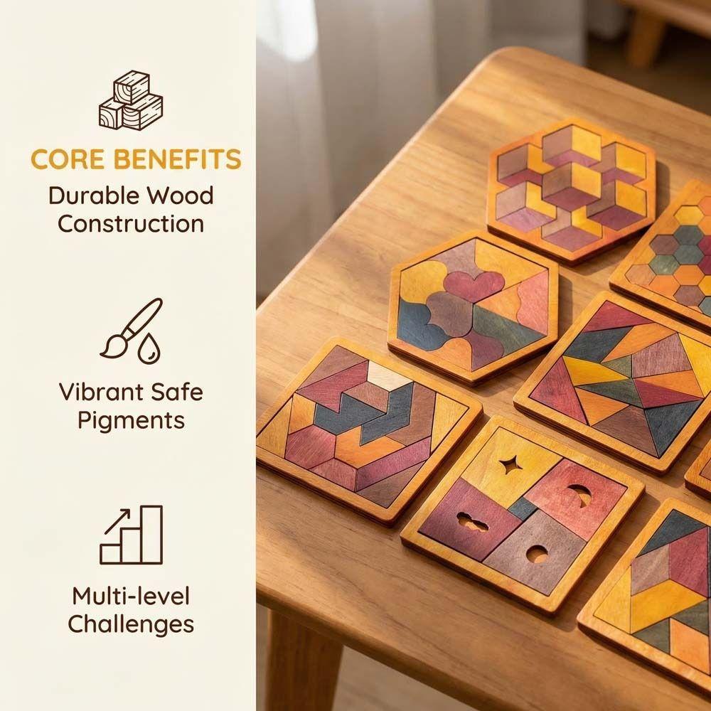 Challenges Wooden Tangram Puzzle Interactive Jigsaw Puzzle Board  Kindergarten Kids