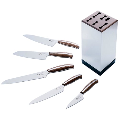 Knife Set of 5 (Gyuto, Santoku, Bread Cutter, Petty Parlor) + Knife Stand [Japanese NAGOMI] "Mitsubishi Hamono, Founded In 1896" All-purpose Knife Set