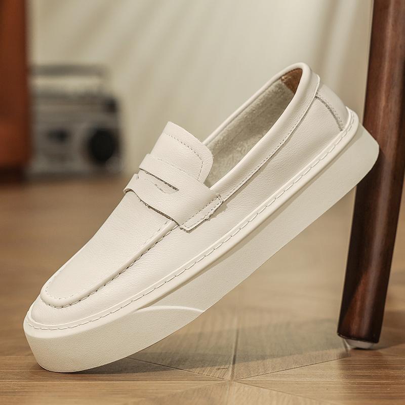 Fashion Outdoor New Men's Leather Loafers Round -Toed Thick-Soled Casual Comfortable And Versatile Shoe Classic Anti -Slip Walking Shoes