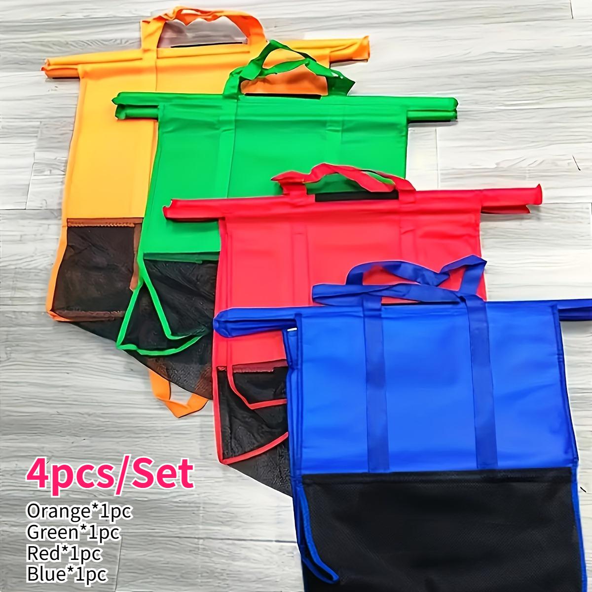 

4pcs Durable Polyester Shopping Trolley Bags Non-Woven Fabric Grocery Cart Organizer with Mesh Pockets Reusable Shopping Bags