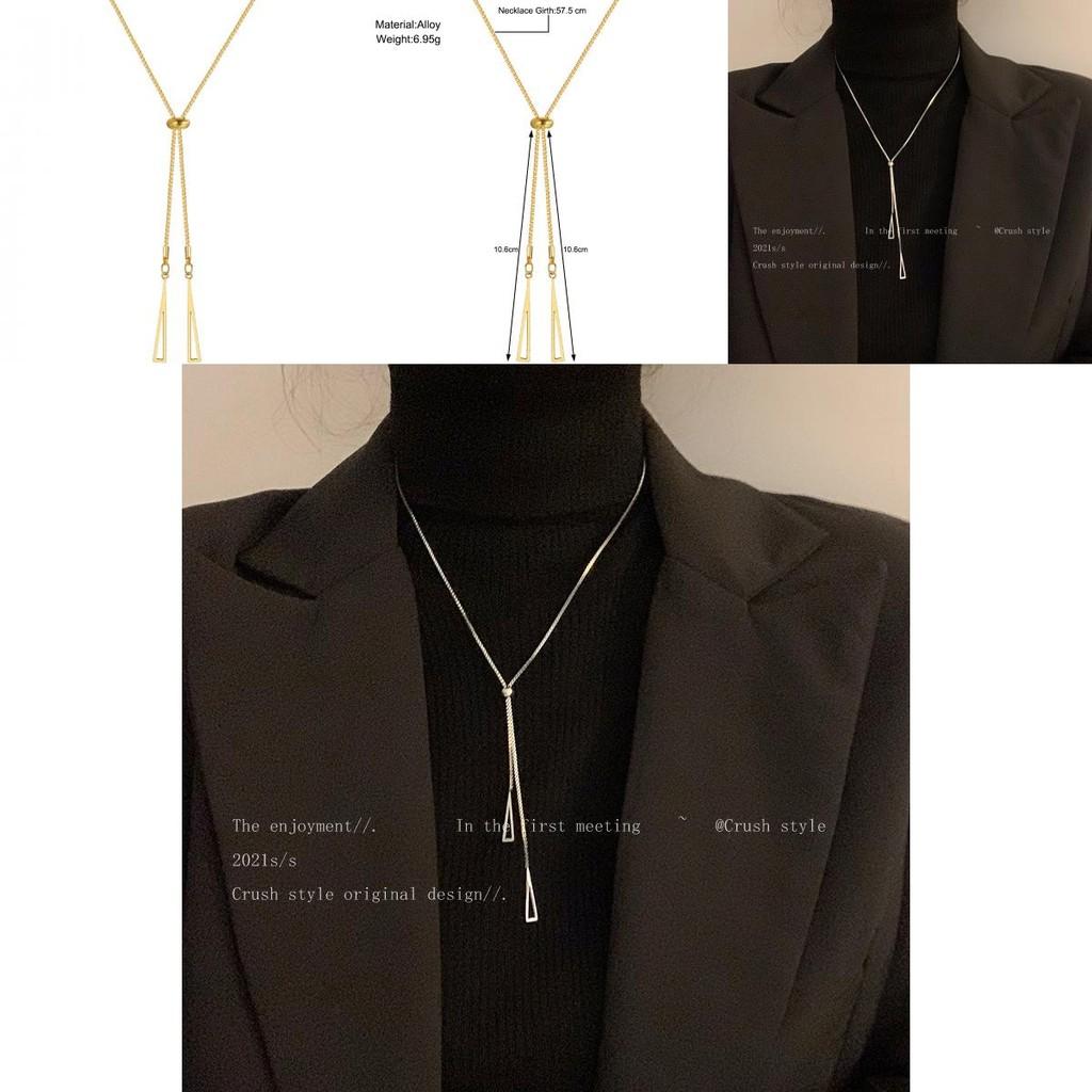 Chic Stylish Long Chain Metallic Geometric Triangle Necklace For Women In Modern Design