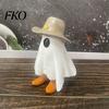 Weiße Geisterdekoration Halloween Cowboy-Statue, Gruselige Harzfigurine, Westliche Tischdekoration Skulptur mit Stiefel und Hut für Kaminsims, Etagen