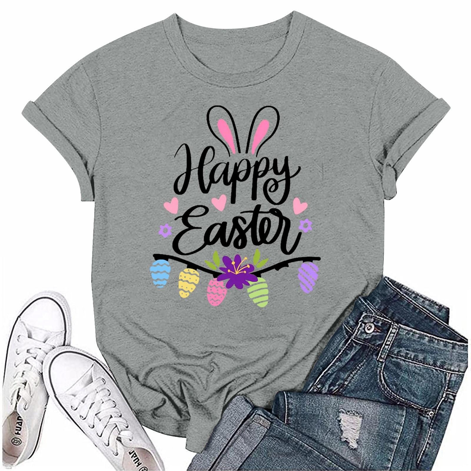 

Женская модная пасхальная принтованная повседневная плиссированная круглая футболка с коротким рукавом S
