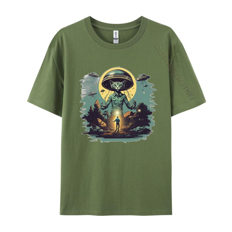 Alien Landing Tshirt Six Flying Saucers Invasion Top Tshirts Tops Shirts Fashionable Graphic T Shirts Men Cotton