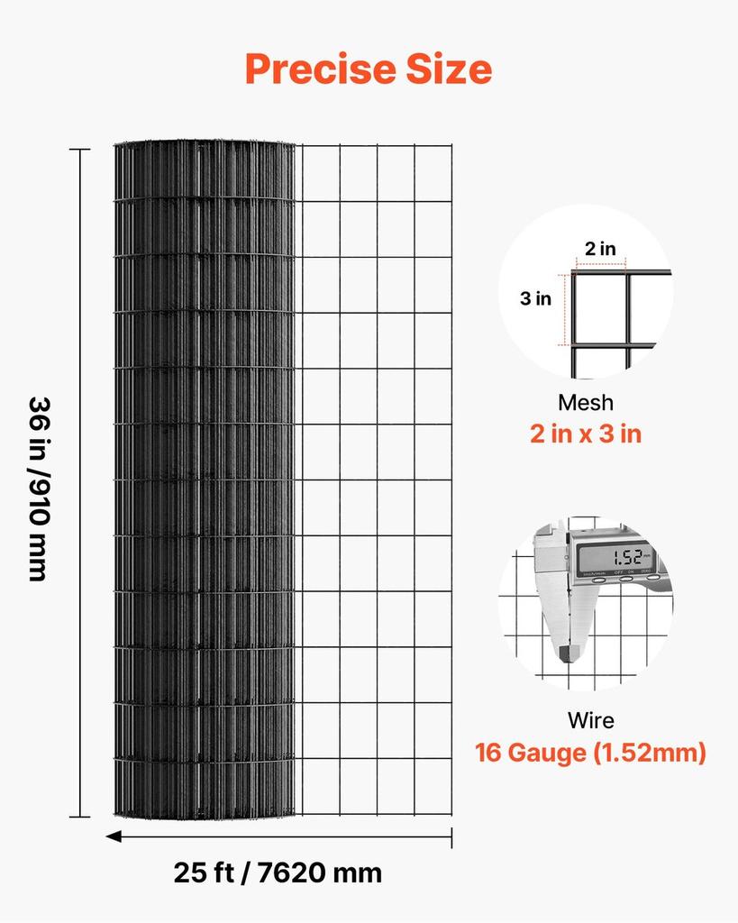 Hardware Cloth 91cm x 7.62m, 2 x 3 in Mesh 16 Gauge Galvanized Wire Mesh Roll, Weather-Resistant Vinyl Coated Chicken Wire Fencing, Heavy Duty Welded