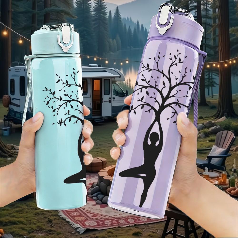 1PC Abstract Tree Human 750ml Sports Water Bottle Leakproof Straw Lid Outdoor Office Home