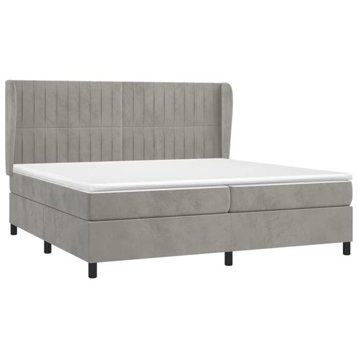 Lit avec sommier et matelas - Maison Exclusive - 200x200cm - Velours gris clair - Tête de lit réglable
