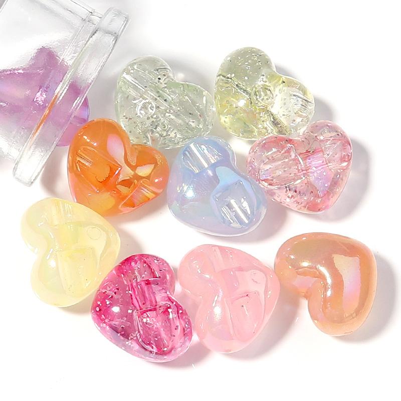 10Pcs/Lot 24×20mm Acrylic Beads For Jewelry Production Colored Heart Shape Hole Size 3.8mm Beads Diy Handmade Charm Headrope