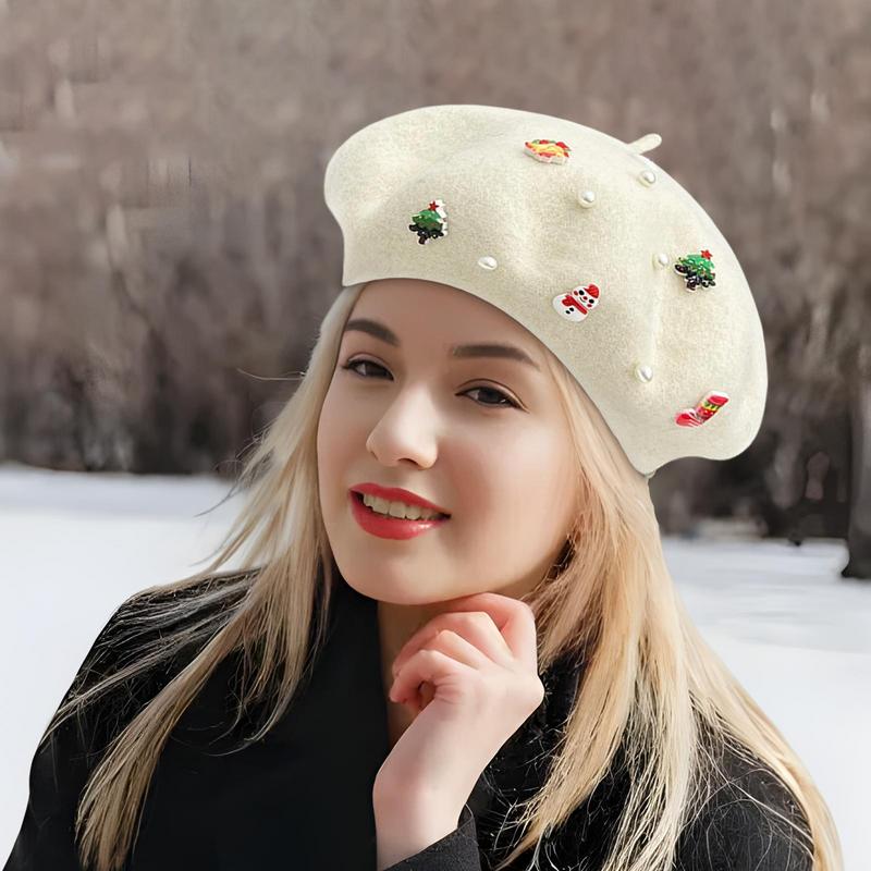 Christmas Fashion Vintage Beanie Winter French Beret Wool Hat Children Adults Perfect for Family Holiday Party Decoration