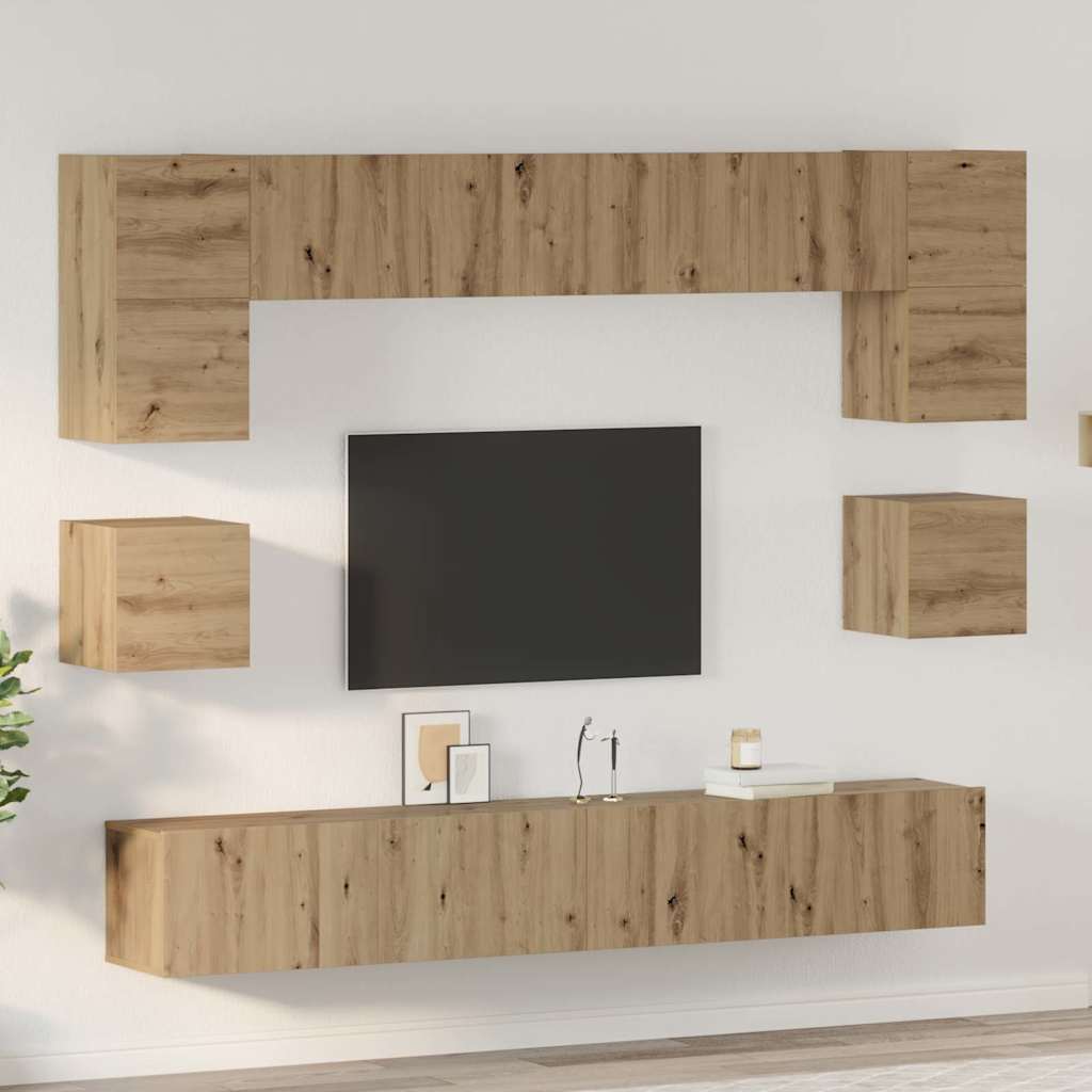 Wall Mounted TV Cabinet Set 8 pcs Artisan Oak Wood Based Material