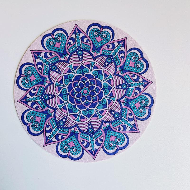 1PCS Round Ethnic Leather Coasters Boho Printed Heat Insulation Antiskid Cup Mats Reusable Drink Pad Tableware Set Kitchen Decor