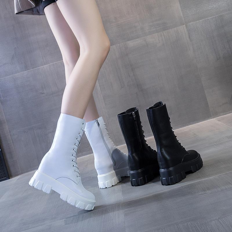 Martin Boots Women's 2025 New Medium Tube Women's Short Boots Thick-soled Inner Height-increasing Thin Boots Fashion Leather Boots Korean Version 