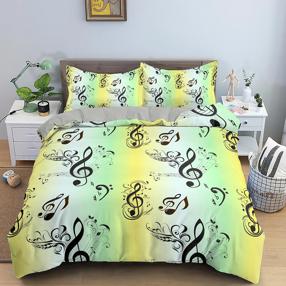 Musical Symbol King Queen Duvet Cover Music Stave Theme Bedding Set for Kids Teens Adults Crucifix 2/3pcs Quilt Cover Pillowcase