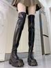 Sugar cube knee boots 2025 autumn and winter new retro tall boots heightened thick-soled square head thin elastic boots
