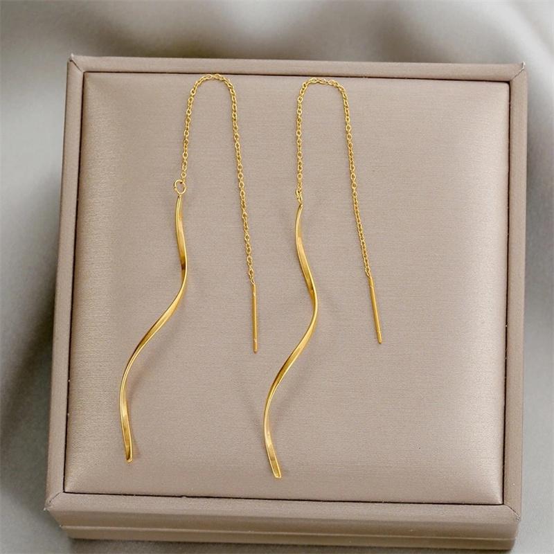 Accessories for Women Long Tassel Threader Earrings for Women Wave Shaped Simple Long Chain Earring Wedding Party Zircon Gift