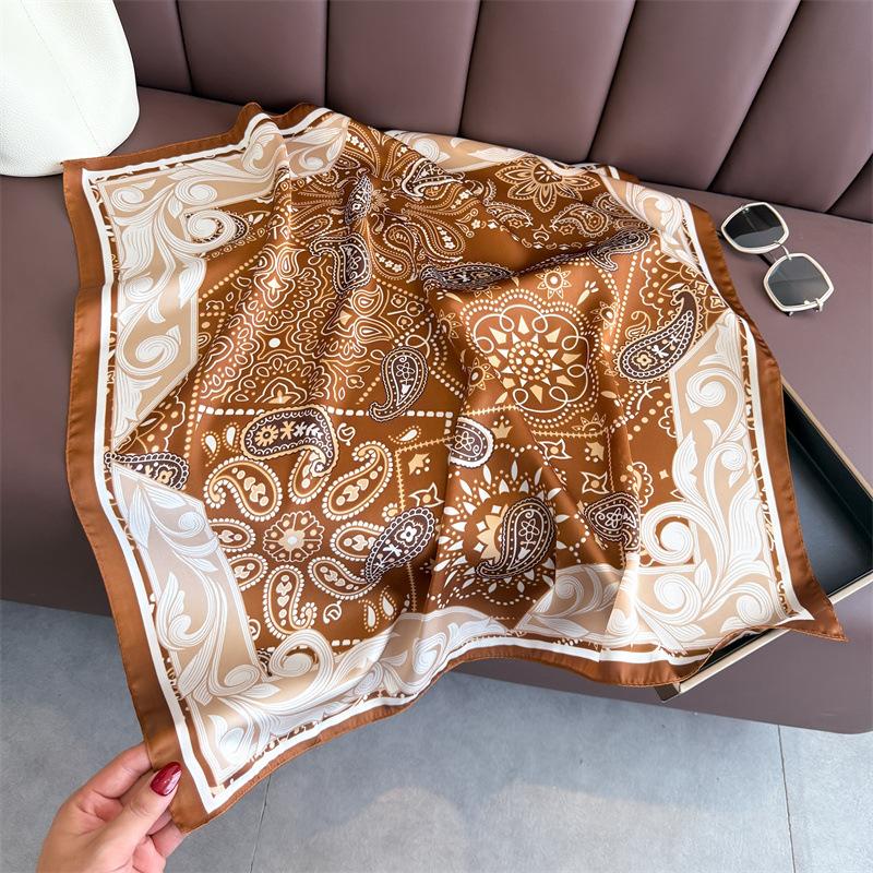 Scarf Women Silk Scarves Square Bandana Hijab Wrap Flower Designer Neckerchief Shawl Kerchief Hair Band Foulard Luxury