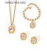 Minimalist Gold-Plated Titanium Steel Pendant with Diamond-Accents - Geometric Oval Design Jewelry Set.