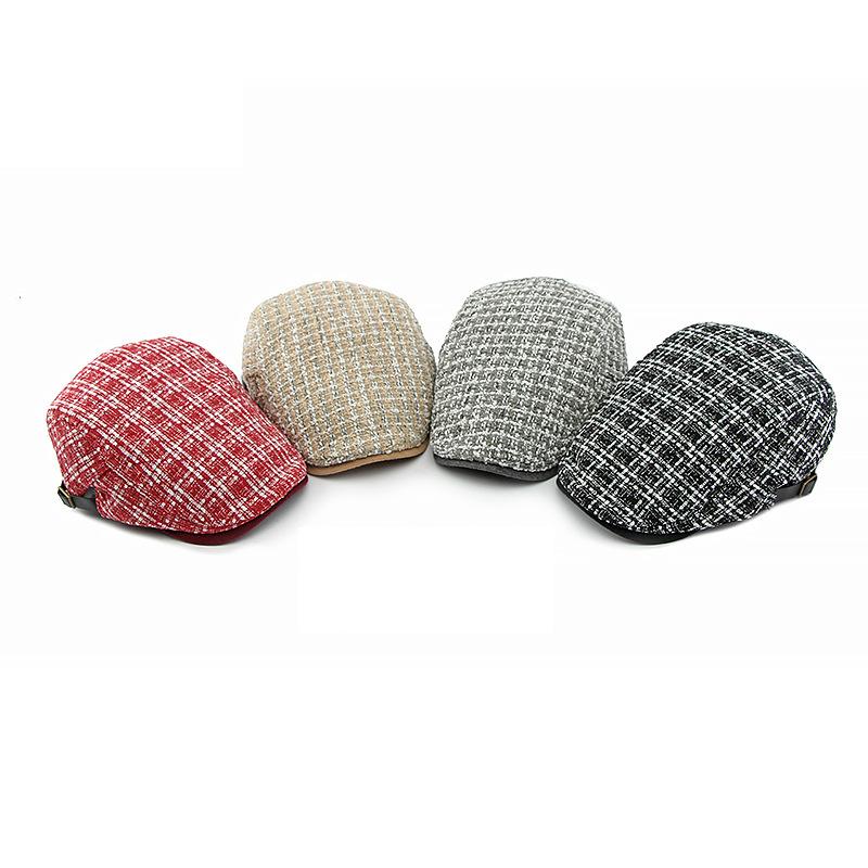 Herbst Strickmütze Frauen Kappe Männer Schirmmütze Britischer Vorwärtshut Kariertes Baskenmütze Gatsby Malerhüte Newsboy Caps für Männer