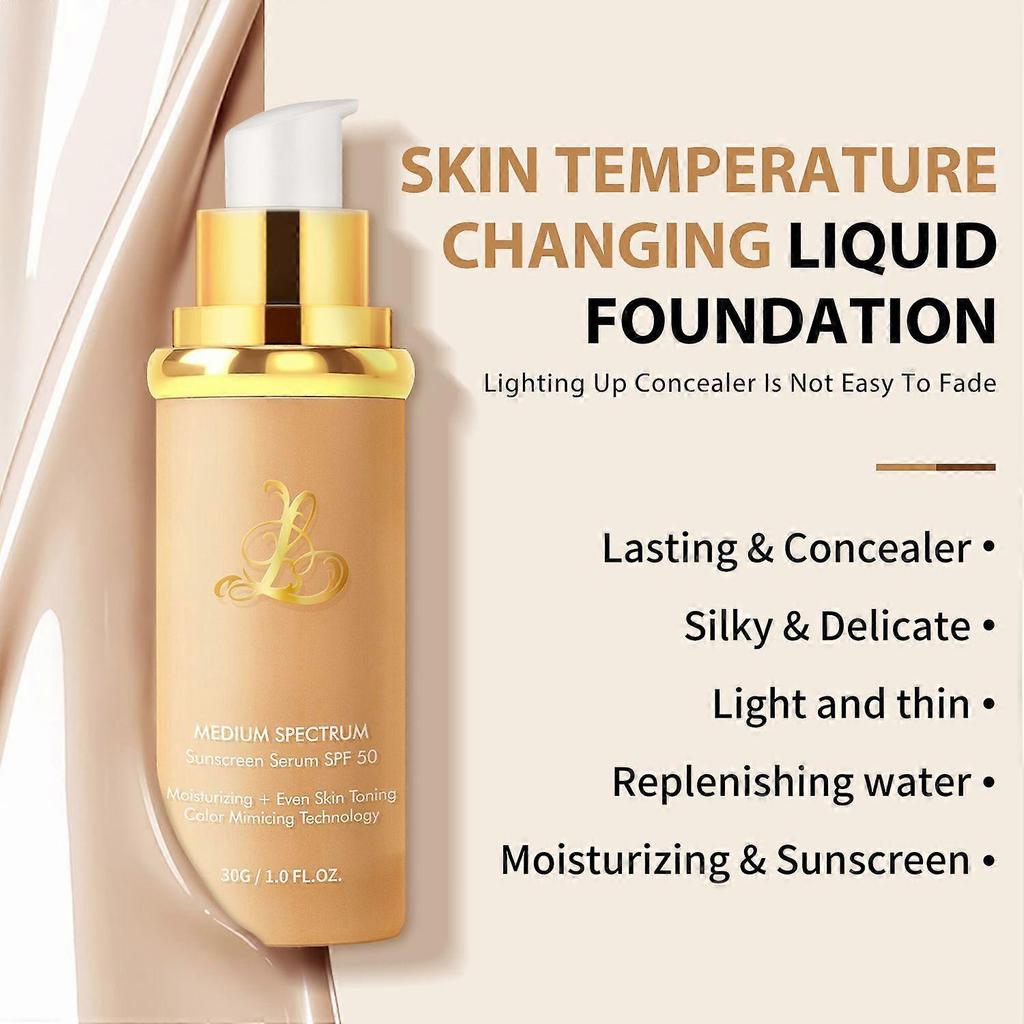 4-in-1 Color Changing Foundation with SPF 50+, Medium Spectrum Foundation Makeup, Full Coverage & Long Lasting