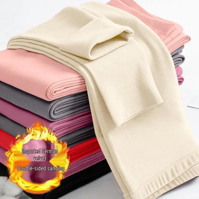 

Women s Autumn & Winter Fleece Pants: Versatile, Thick Cotton-Wool Base Layer, Korean Style, Student Thread Design, Indoor/Outdoor Wear. M (70-90 jin) бежевый