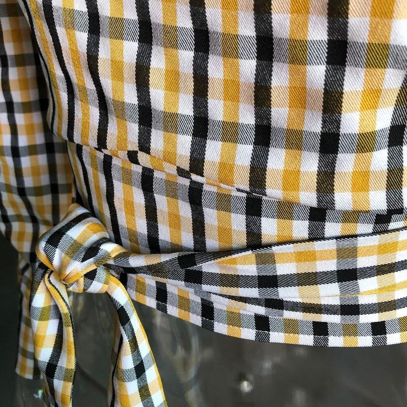 Sommer Herbst Damen Langarm Sexy Rückenfrei Kariertes Oberteil