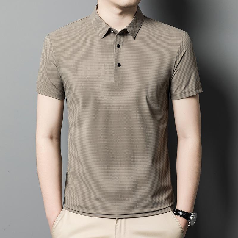 

Летняя новая стильная футболка из шелкового шелка с короткими рукавами, тонкая деловая повседневная рубашка поло с половиной рукавов для молодежи и среднего возраста с лацканами для мужчин 4XL