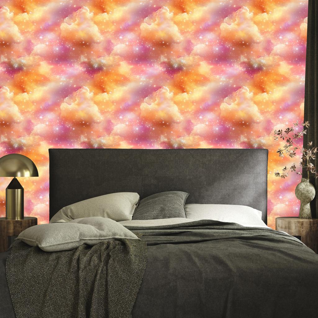 Watercolor Galaxy Wallpaper Peach, Cream and Coral 50x1000