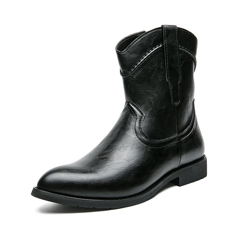 Velké velikosti kovbojské boty v západním stylu rytířské špičaté kožené boty 38-48 yardů podzim a zima evropské a americké pánské boty na nízkém podpatku pánské boty