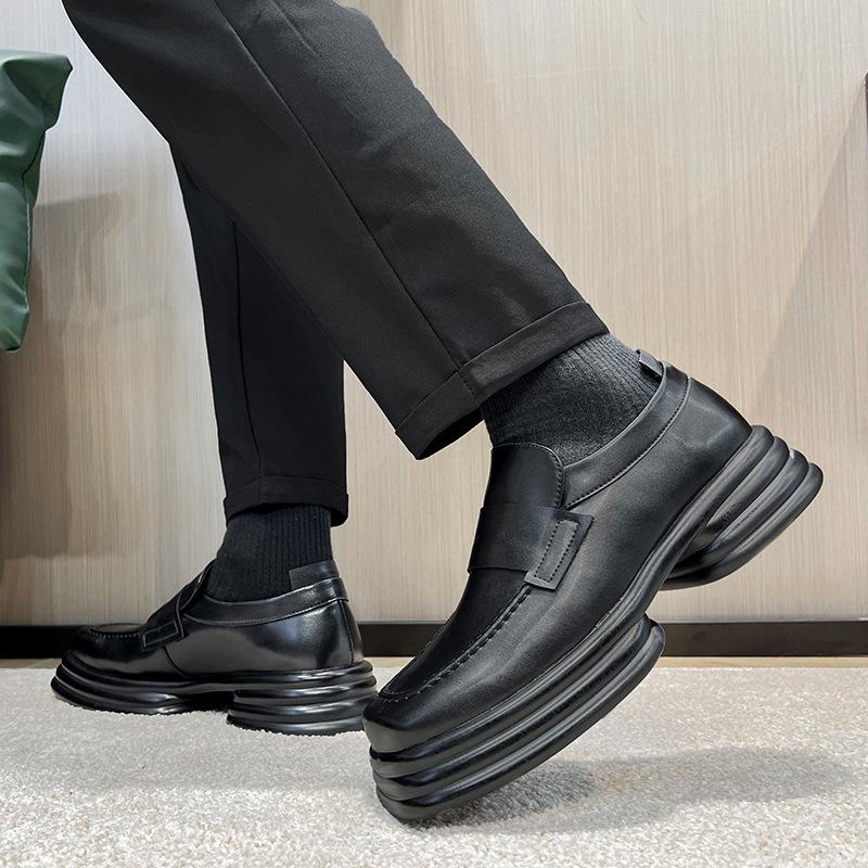 Boty na platformě Britský styl Malé kožené boty Square Head Single Boty Pánské Jarní a Podzimní Nové Muffin Sole Běžné boty 36770-T