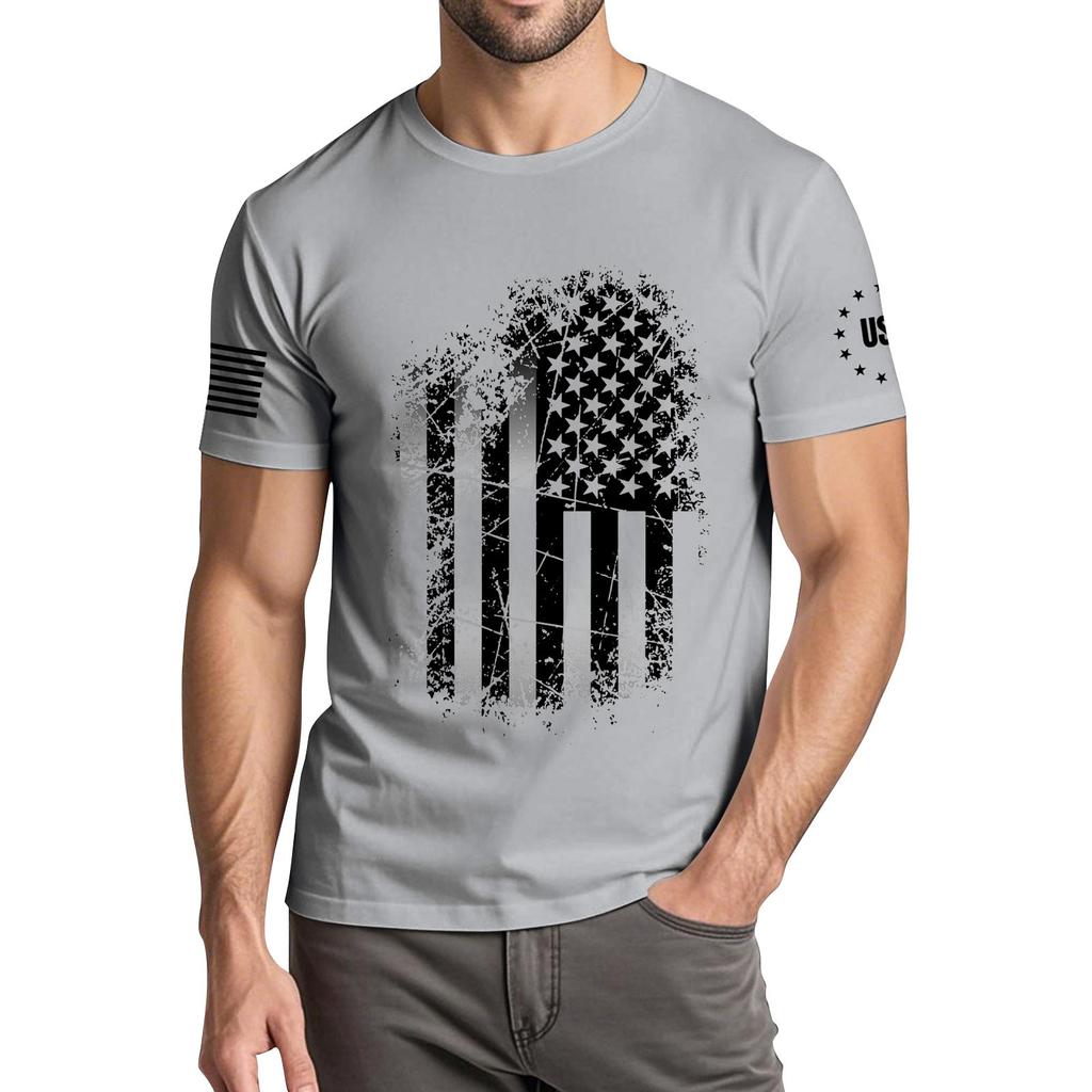 Men's Fashionable Casual Independence Day Printed Round Neck Short Sleeve T-Shirt Top