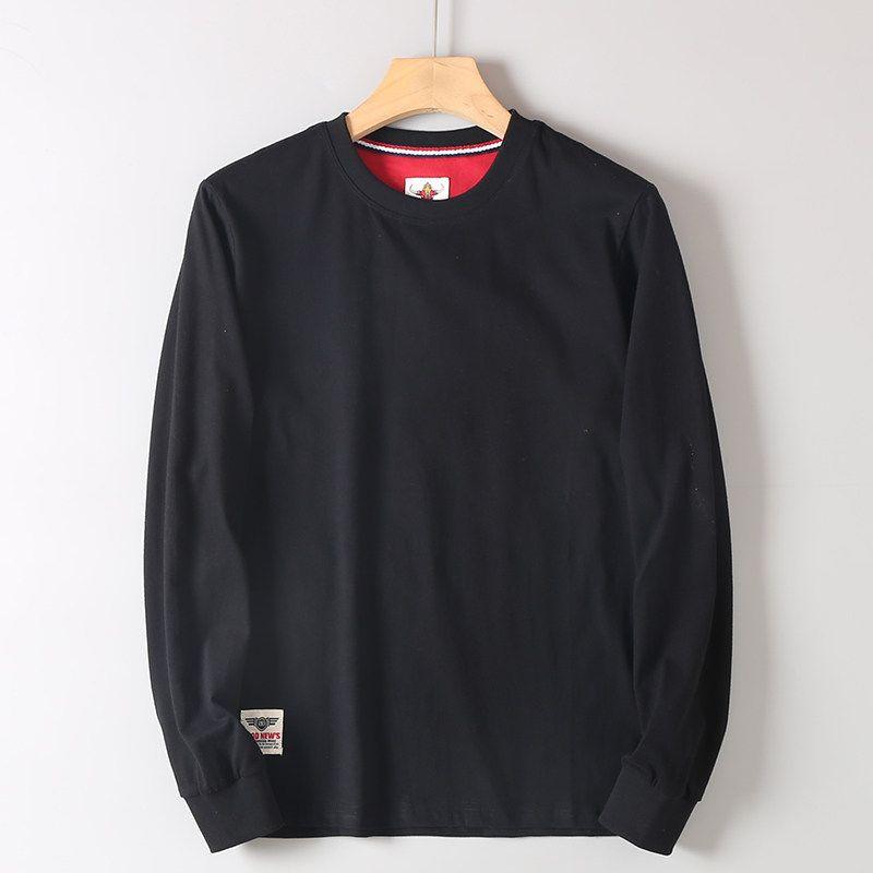 Export Surplus Cotton Round-Neck Solid Color Long-Sleeve T-Shirt for Men, Washed and Brushed, Hk Cut Label, Comfortable Base Layer Shirt