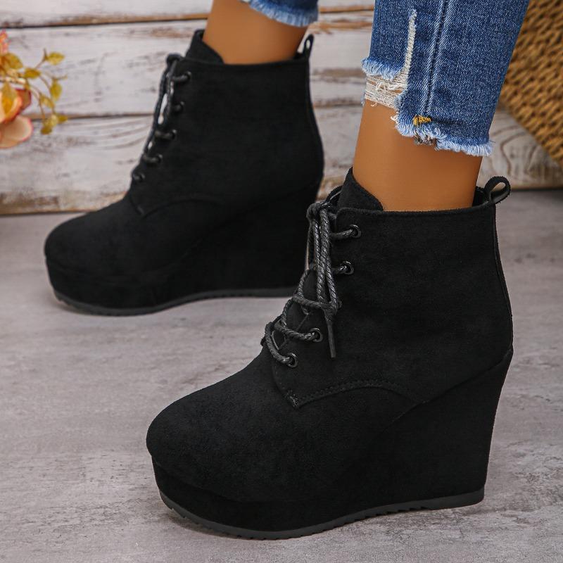 Fashion Lace-up 2025 New Spring and Autumn Frosted Booties Women's Boots Foreign Style Spring and Autumn Wear-resistant Naked Boots