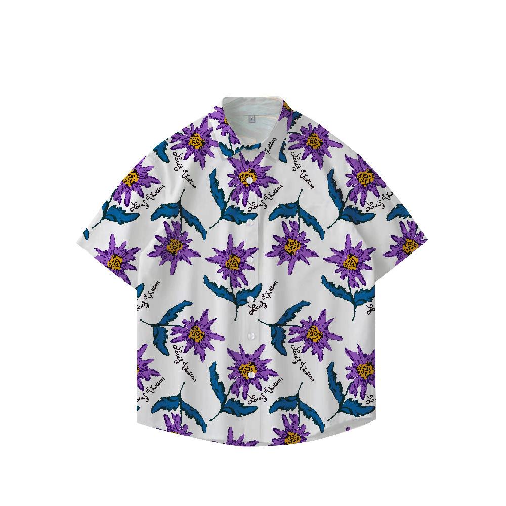 Summer 3D Printed Short Sleeve Flower Shirt Men'S Vintage Hawaiian Beach Casual Loose Men'S Large Size Shirt