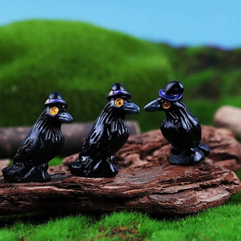 

10 шт. Миниатюры черных воронов из смолы, Мини-фигурки, Статуэтки, Микроландшафт для сказочного сада, Домашний готический декор для Хэллоуина