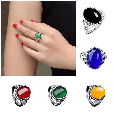 Grüner Achat Chalcedon Antiker offener Ring Damen Hohler Schmetterling Verstellbarer Ring