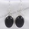 Simple and Fashionable  Silver Natural Black Onyx Earrings, Oval    Gift for Her