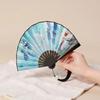 Outdoor Silk Vintage Folding Fan Colorful Tassel Elegent Hand Fan Bamboo Hand Fan Shank Classical Dance Fan Clothing Accessories