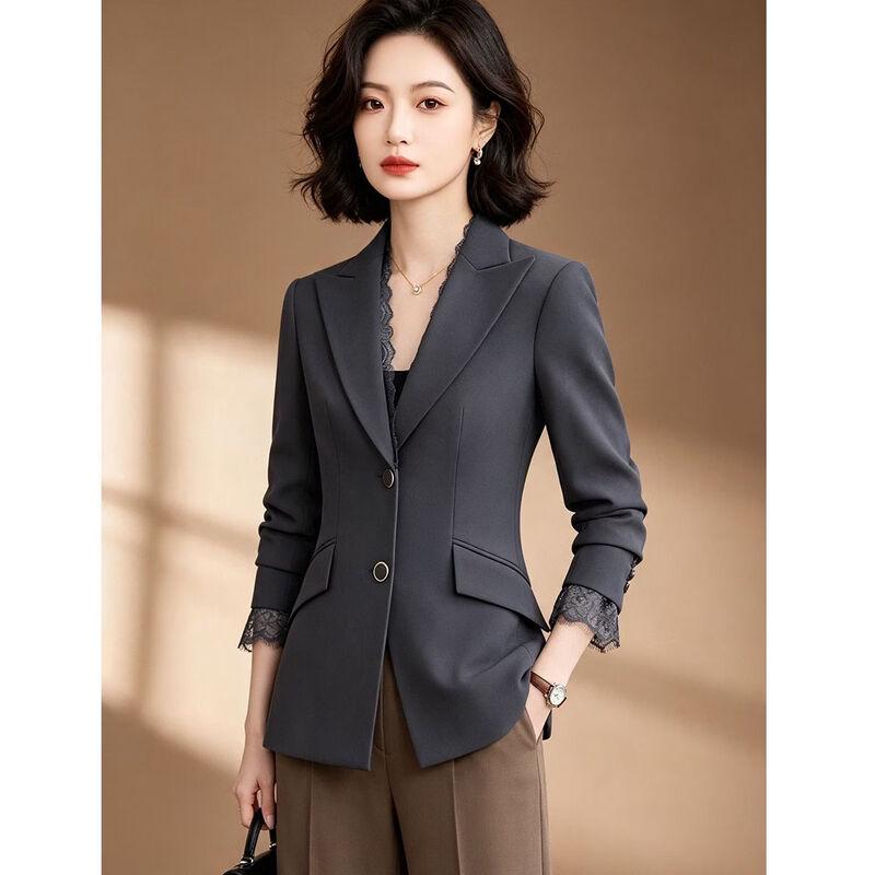 EST+II Women's Elegant Lapel Blazer with Lace Patchwork