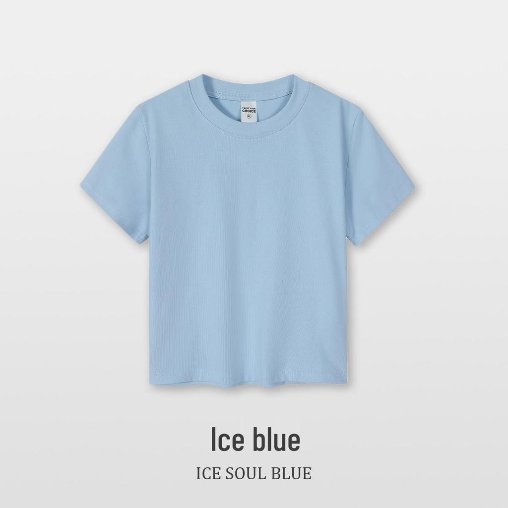 Women's 230G Elastic Spandex Short Sleeve Round Neck Cropped T-shirt - Plain Color for Summer