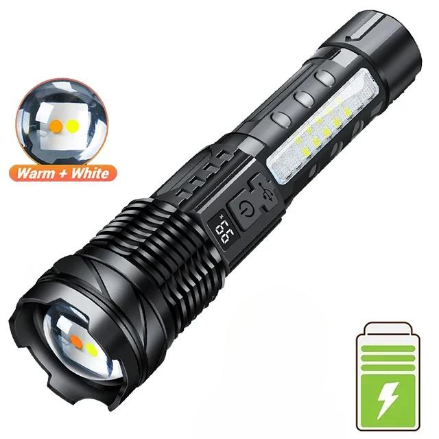 NEW 2000LM High Power Led Flashlight Built-in Battery USB Charging Zoom Dual Led Torch Emergency Lantern Fishing Camping Lantern