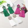 Bohemian Floral Tassel Earrings for Women with Colored Diamond Inlays