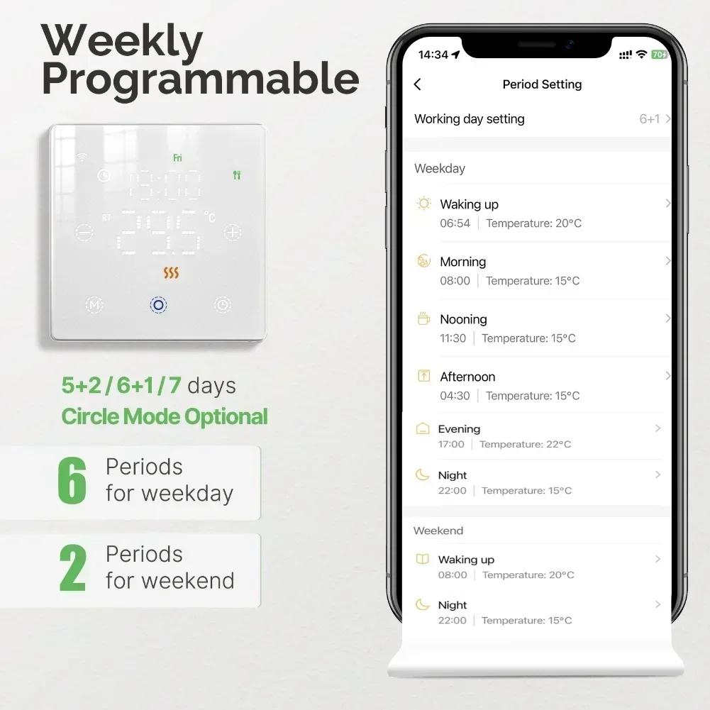 Smart Digital Thermostat Featuring Remote WiFi Control and 7 Day Programmable Schedule for Gas Boilers with Integration