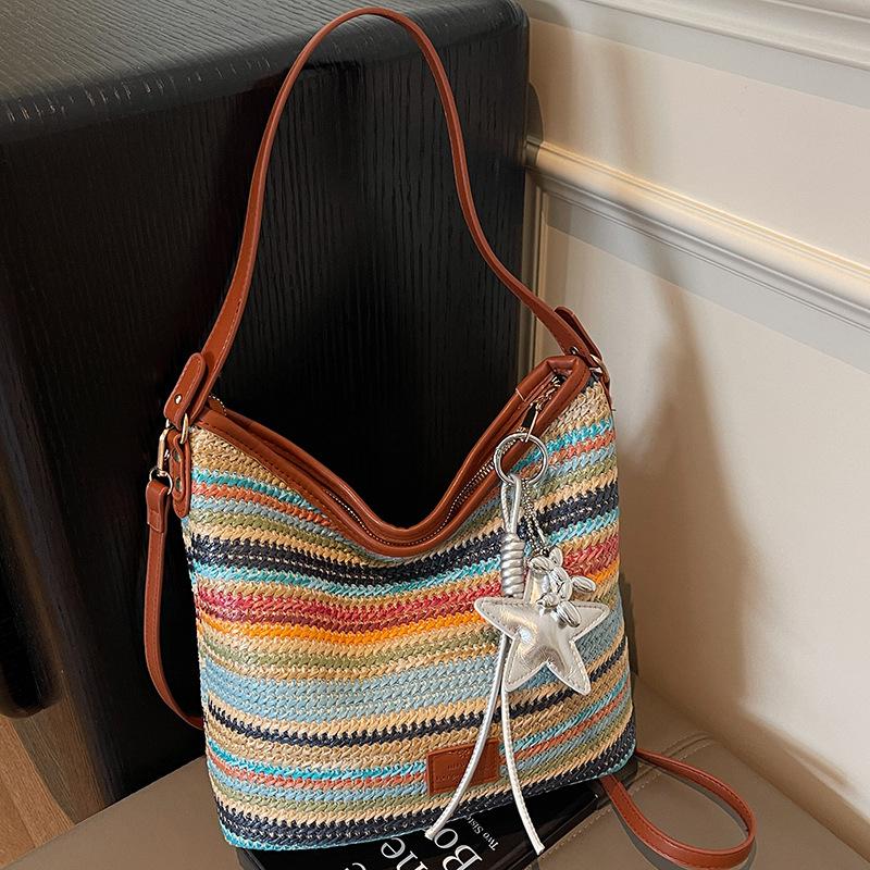 Popular Fashion Color-matching Casual Bucket Bag Elegant Shoulder Bag