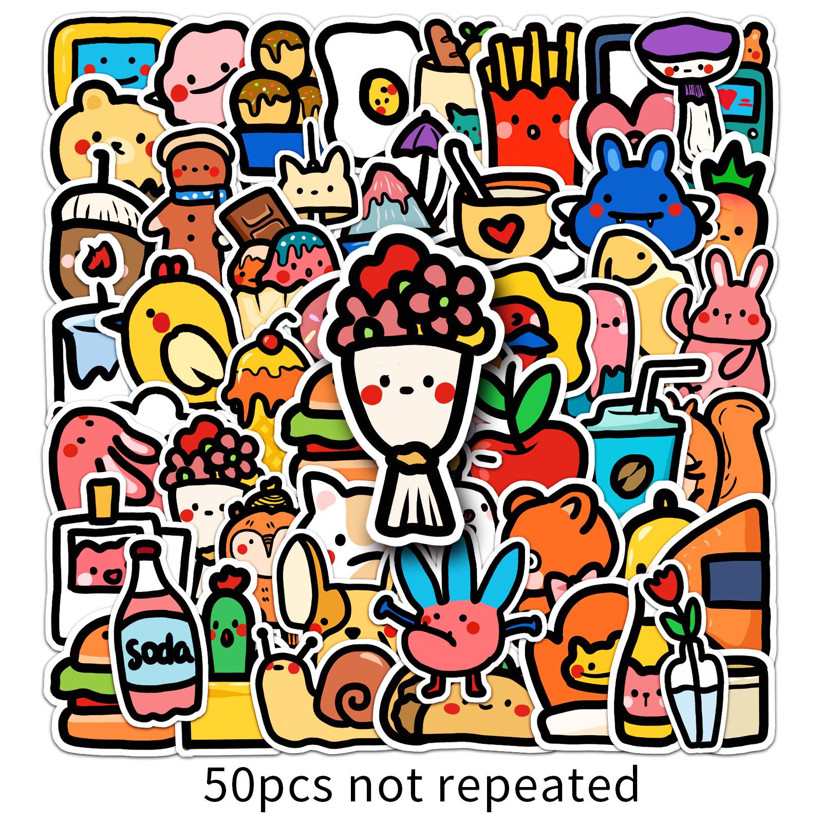 50 Sheets Cute Cartoon Graffiti Stickers for Journal Decoration - Waterproof