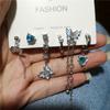Goth Trendy Blue Crystal Heart Butterfly Tassel Chain Pendant Earring Set For Women Vintage Aesthetic Y2K Jewelry Accessories